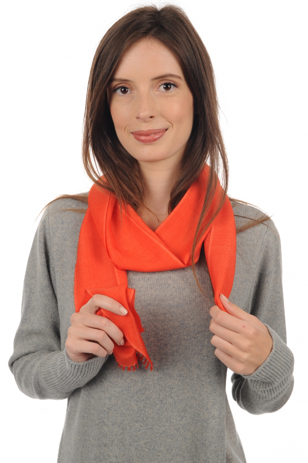 Cashmere & Zijde accessoires sjaals scarva zonnig oranje 170x25cm